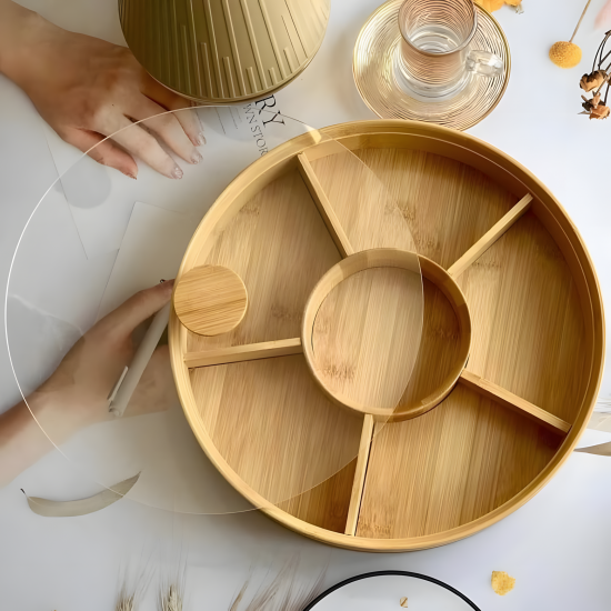 Wooden Serving Platter - 6 Compartments